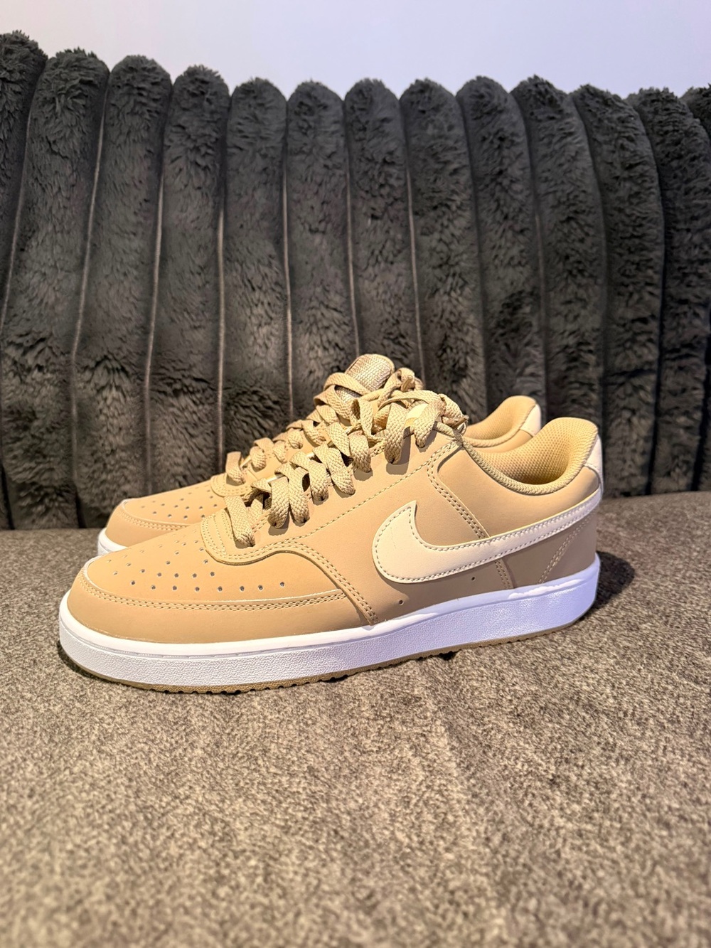 Nike Men’s Low-Top Sneakers in Tan with White Swoosh